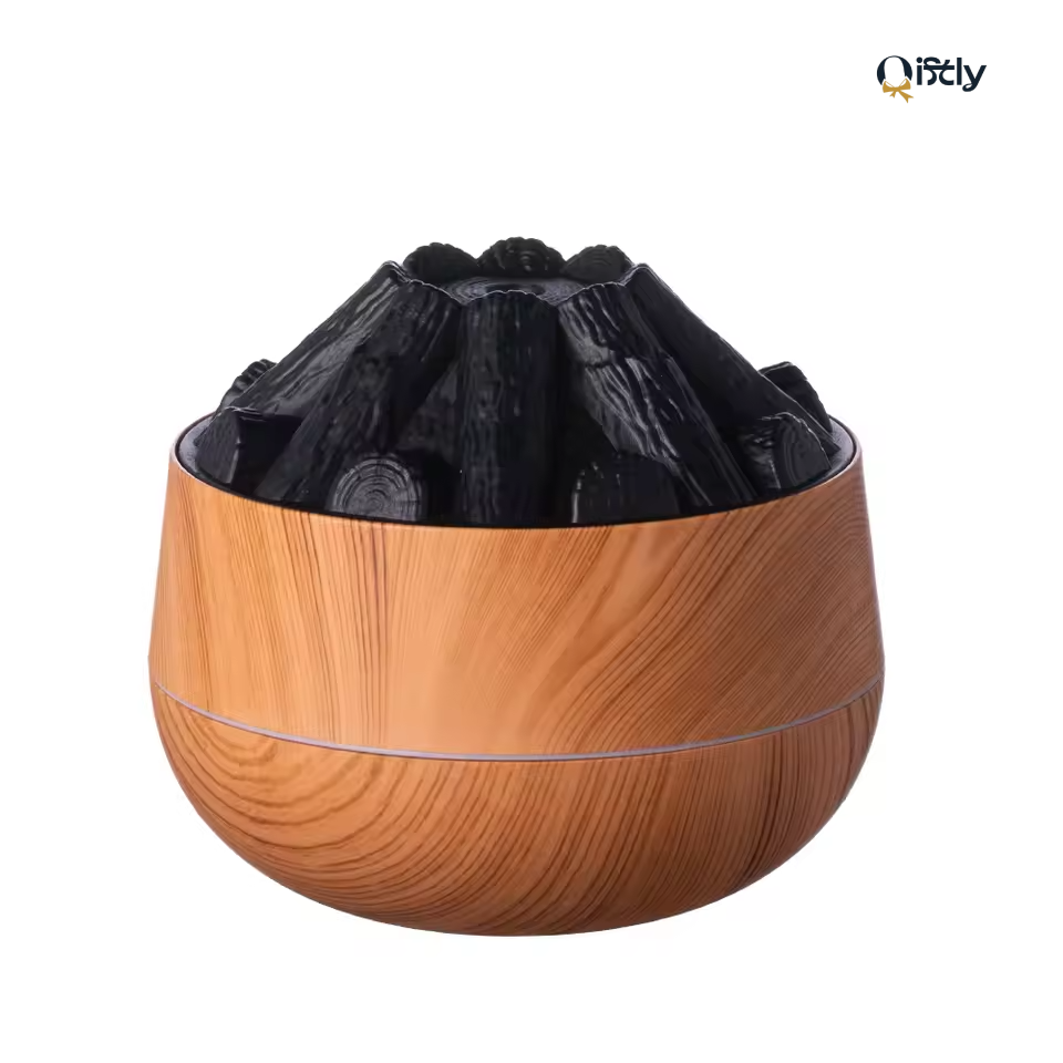 Charcoal Fire Humidifier & Aroma Diffuser – 300ML | USB Mist Sprayer | Home Decor Gift Item in Doha Qatar | Mini Air Purifier with LED Night Light
