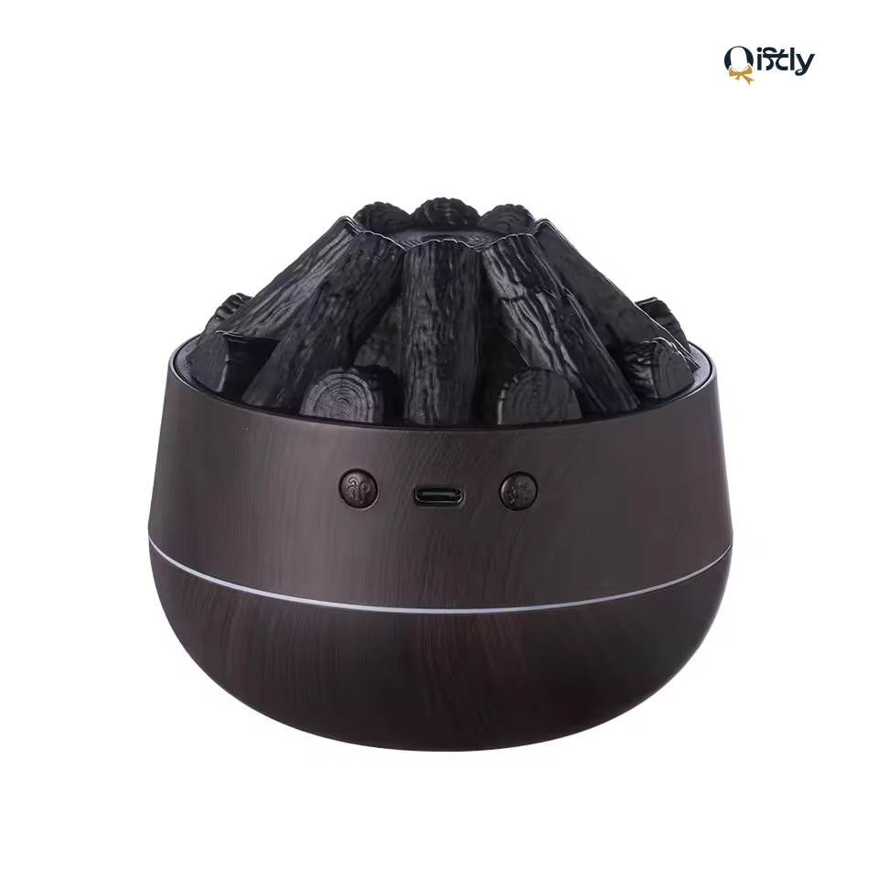Charcoal Fire Humidifier & Aroma Diffuser – 300ML | USB Mist Sprayer | Home Decor Gift Item in Doha Qatar | Mini Air Purifier with LED Night Light