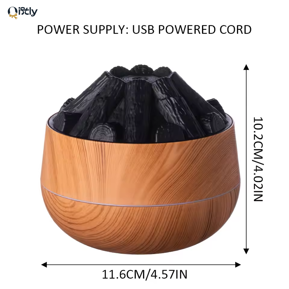 Charcoal Fire Humidifier & Aroma Diffuser – 300ML | USB Mist Sprayer | Home Decor Gift Item in Doha Qatar | Mini Air Purifier with LED Night Light