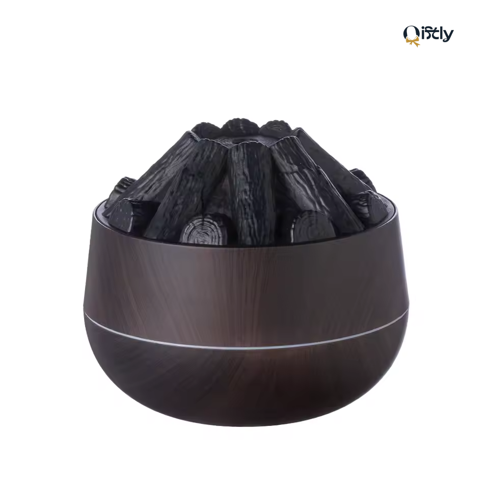 Charcoal Fire Humidifier & Aroma Diffuser – 300ML | USB Mist Sprayer | Home Decor Gift Item in Doha Qatar | Mini Air Purifier with LED Night Light